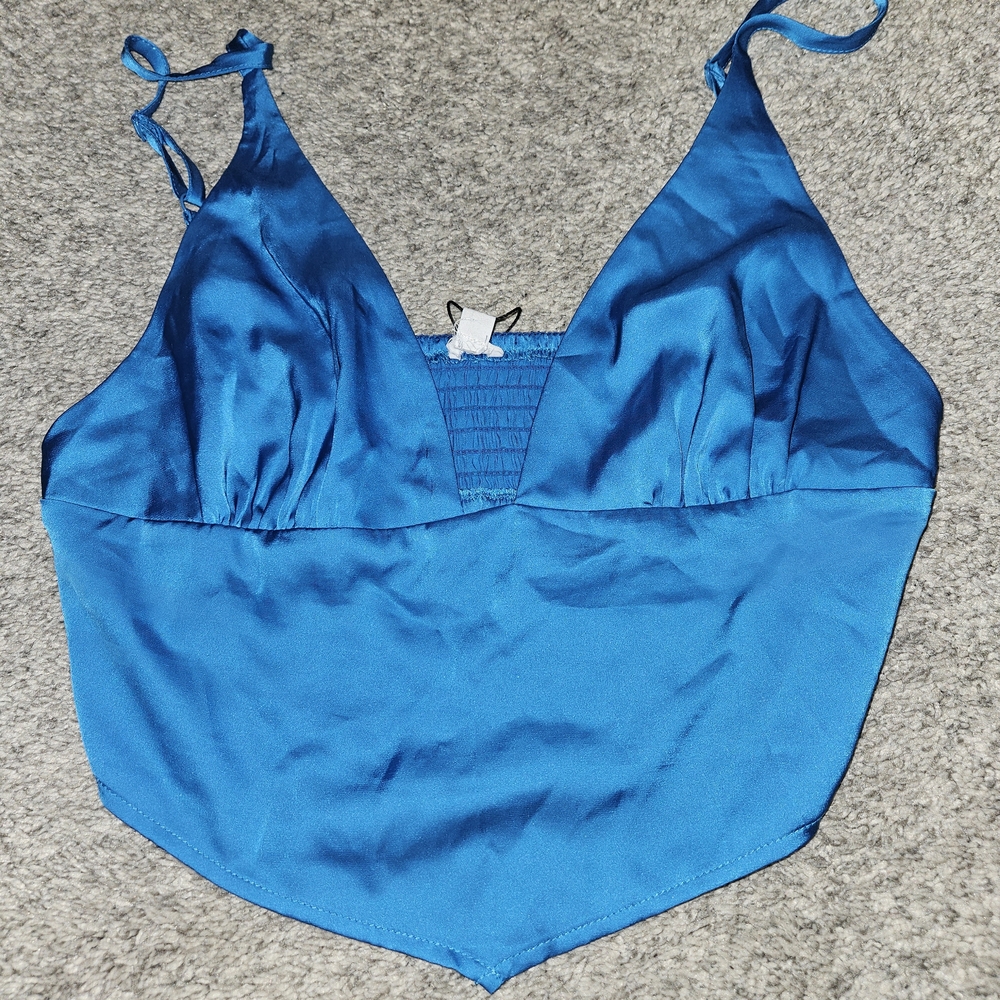 Garage Blue Satin Crop Top